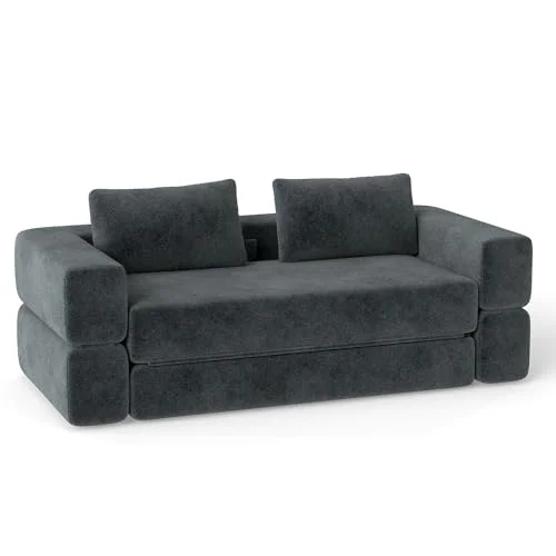 HAUSPROFI Ecksofa mit Schlaffunktion, Modulares Sofa L-Form mit Cord-Bezug - 3-Sitzer mit Recamiere, als 2-Sitzer Schlafsofa nutzbar, vakuumverpackt, inkl. 5 Kissen & Getränkehalter