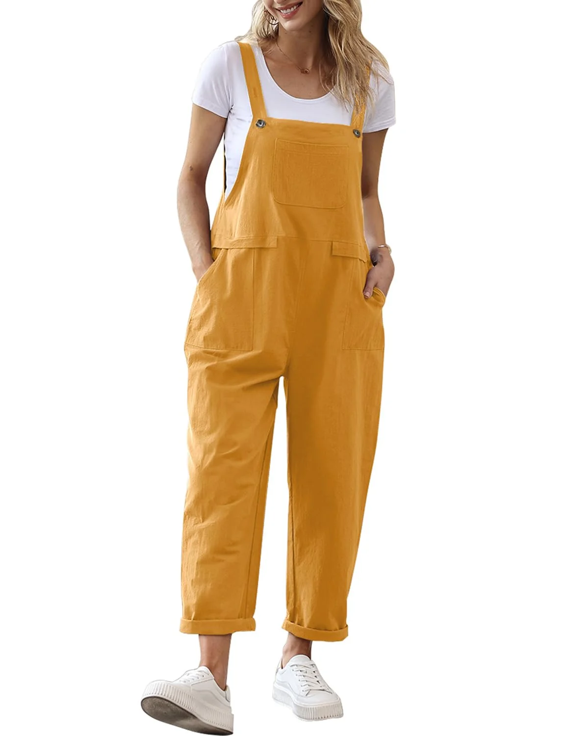 YESNO Damen Latzhose Sommer Oversize Trägerhose Beiläufig Loose Bib Pants Overall Baggy Jumpsuit Strampler Sommerhose mit Träger PV9DE