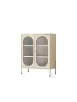 Metallschrank Sideboard mit Sicherheitsglas-Türen MORU, ca. 110 x 80 x 40 cm - Creme