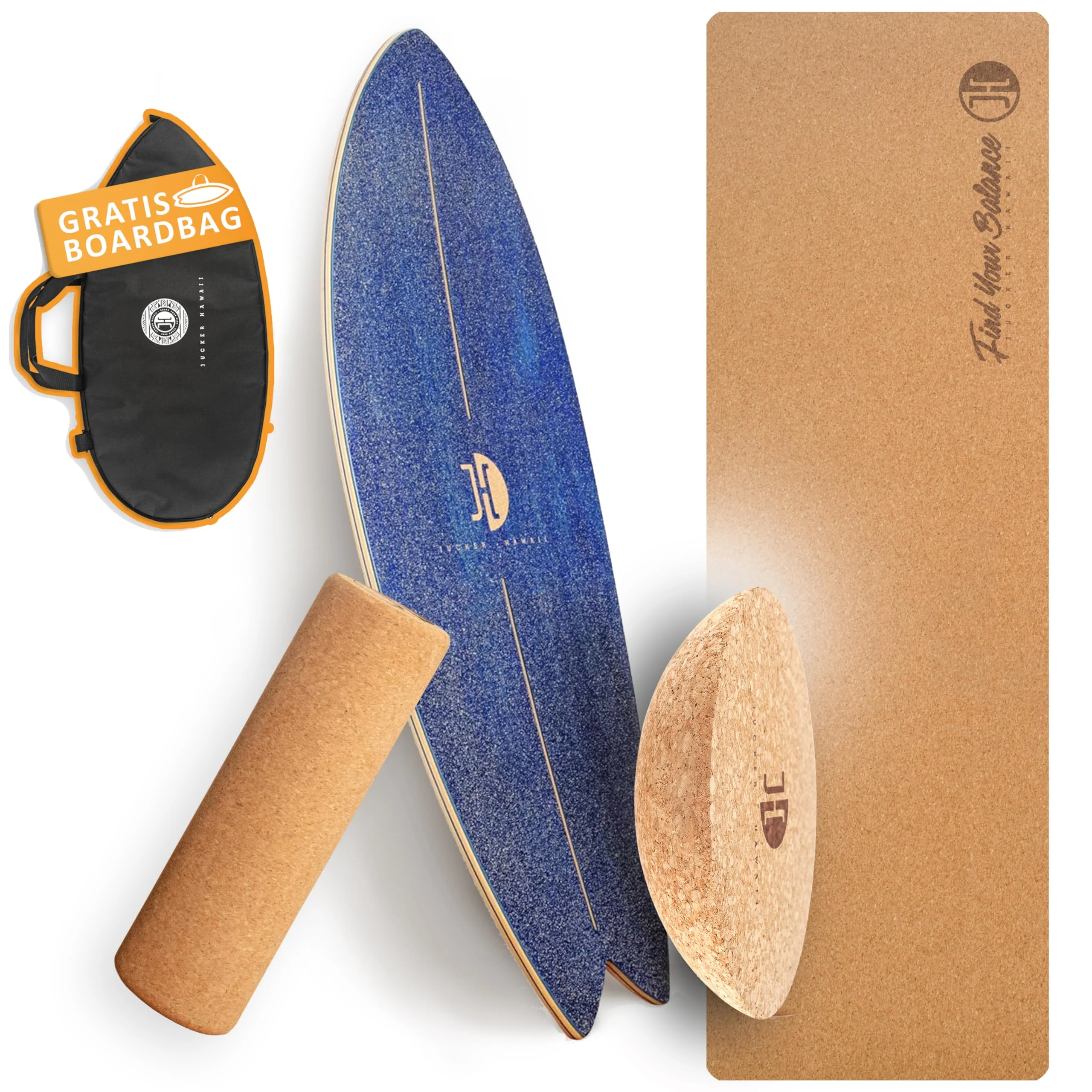 JUCKER HAWAII Balance Board Ocean Rocker - Balanceboard mit Rocker Shape (100% Echtholz) und extra rutschfester Oberfläche - Find Your Balance