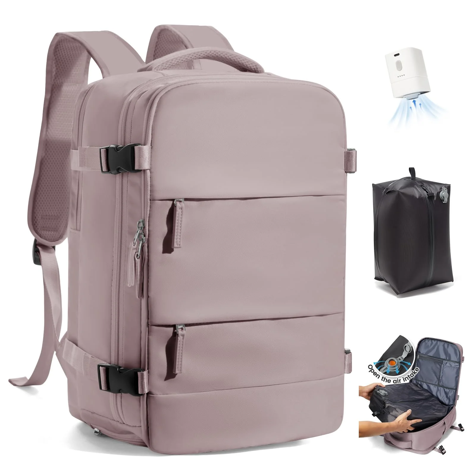 SZLX Großer Reiserucksack Damen,Vakuum Rucksack mit Pumpe Ryanair Handgepäck 40x30x20 Herren, Wizzair Handgepäck 40x30x20 Wasserdichter Tagesrucksack Fit 14 Zoll Laptop mit Schuhfach und Laptopfach