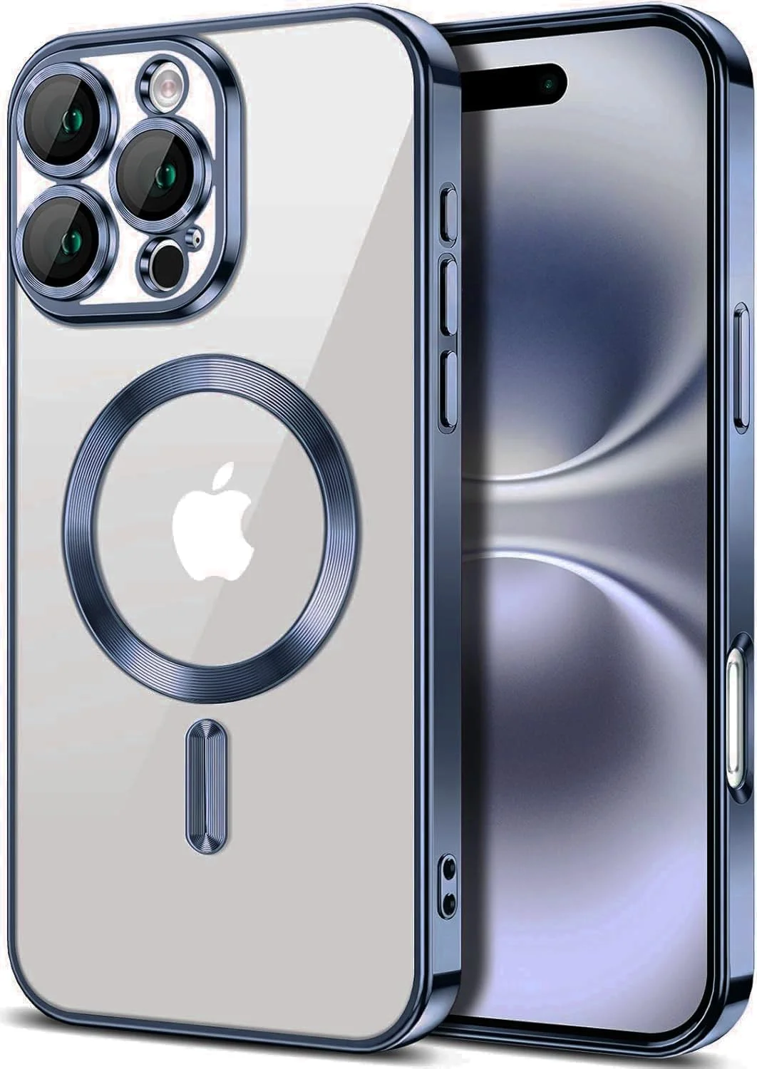 COVRELLA Magnetische Hülle für iPhone 16 Pro Max Titan Blau Transparent - Clear Case für iPhone 16 Pro Max Weich mit Kameraschutz & Linsenschutzglas - Kompatibel mit MagSafe - Titanium Blue