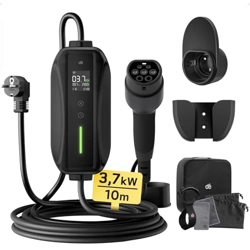 dé Ladekabel Typ 2 Schuko 3,68kW[1-phasig, 20m, 6-16A] EV Chargers mit Steuerbarer Digitalanzeige für Elektroauto, Ladekabel e Auto für Model 3/Y, ID.3, ID.4, ID.5, MG4, Q4, Gla und Anderen PHEV/EV