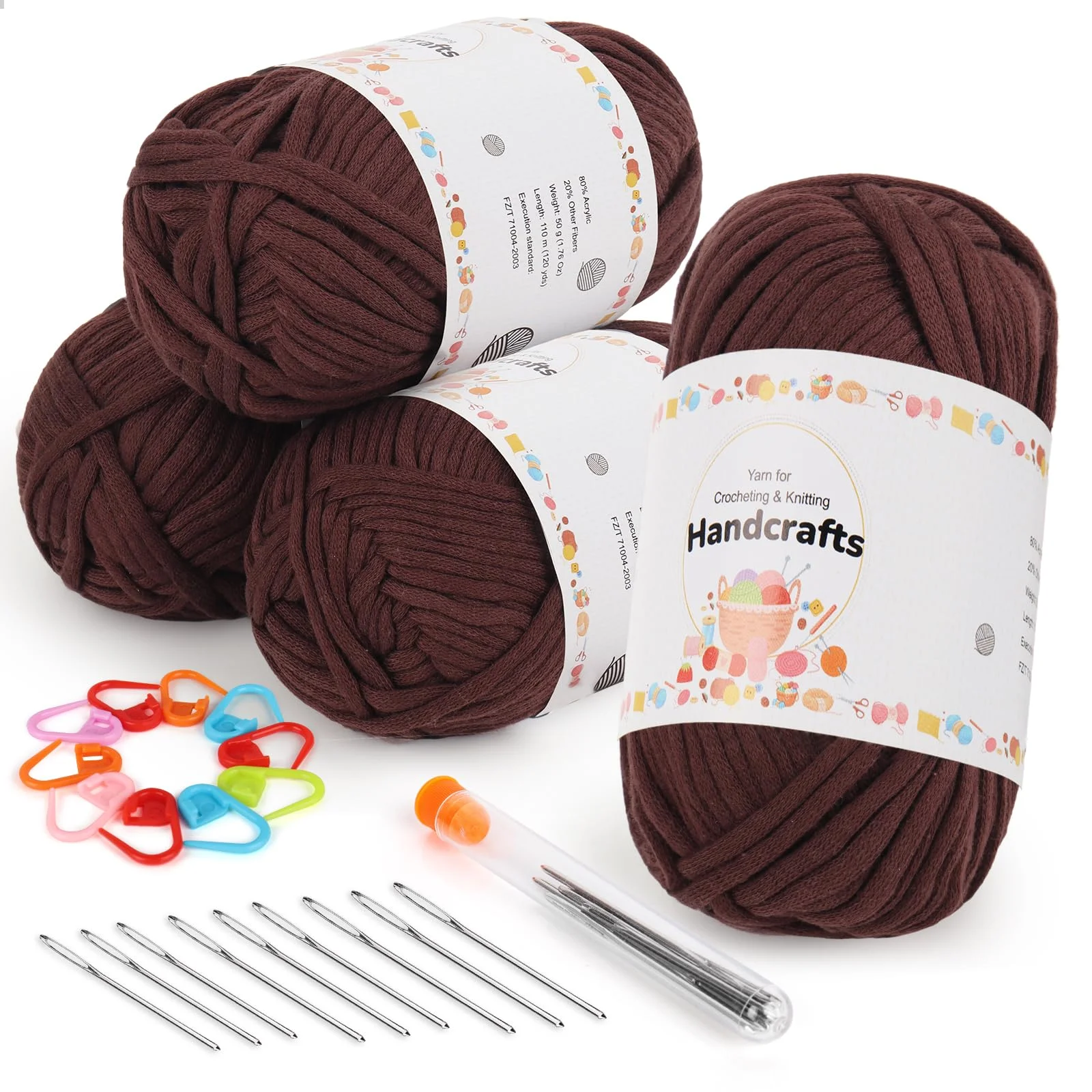 Aeelike 200g Dicke Wolle zum Stricken mit Zubehör, Garn zum Häkeln mit gut Sichtbaren Maschen, Einfaches Chunky Strickwolle für Anfänger, Kein Geteiltes Sperriges Baumwollgarn, Kaffee Yarn Textilgarn