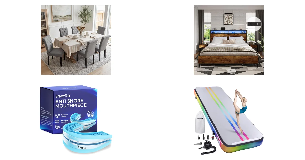 Top-Produkte BonVache 6er Set Esszimmerstühle und DICTAC Bett 160x200 mit LED Beleuchtung