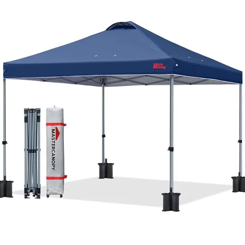 MasterCanopy Pop-up-Pavillon Schnellaufbau, 3-Fach höhenverstellbar, UPF50+, wasserabweisend, inkl. Rolltasche + 4 Sandsäcke, für Camping, Events, Garten