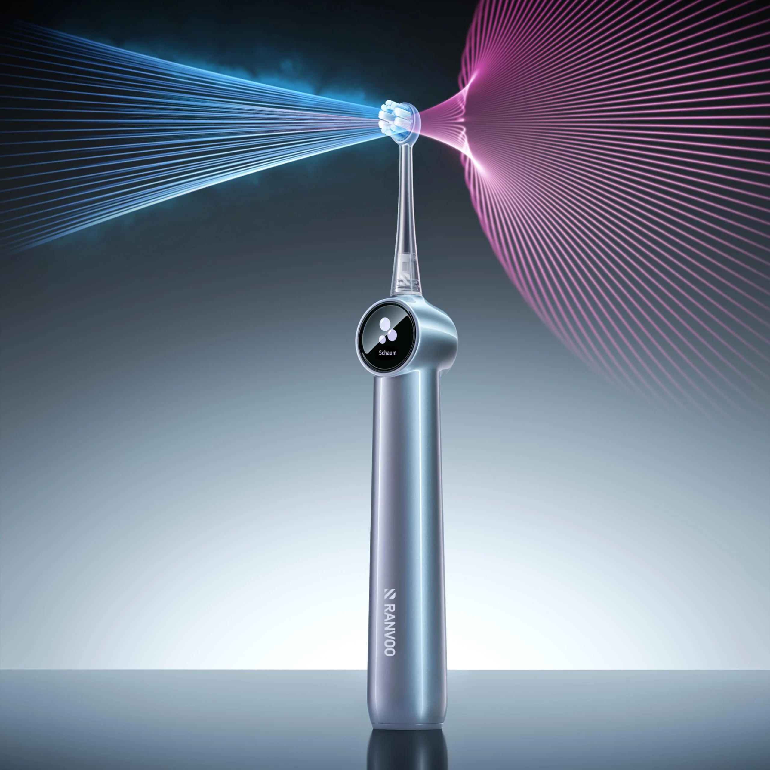 RANVOO AirJet X5 [Extra tiefe Zahnzwischenraum-Reinigung] Next-Gen elektrische Zahnbürste, 100% Plaque-Entfernung, Zahnfleischpflege, für Zahnspangen geeignet, 60 Tage Akku, 3 Bürstenköpfe, Stahlblau