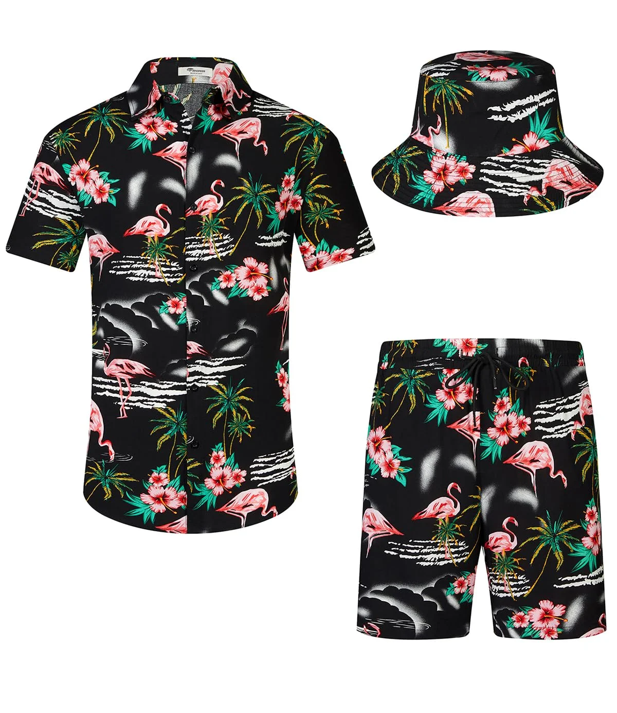 SPKPKEY Hawaii-Hemd und Shorts für Herren 2-teilig, Lässig Button-Down-Shirts Sommer Strand Outfits mit Hüten