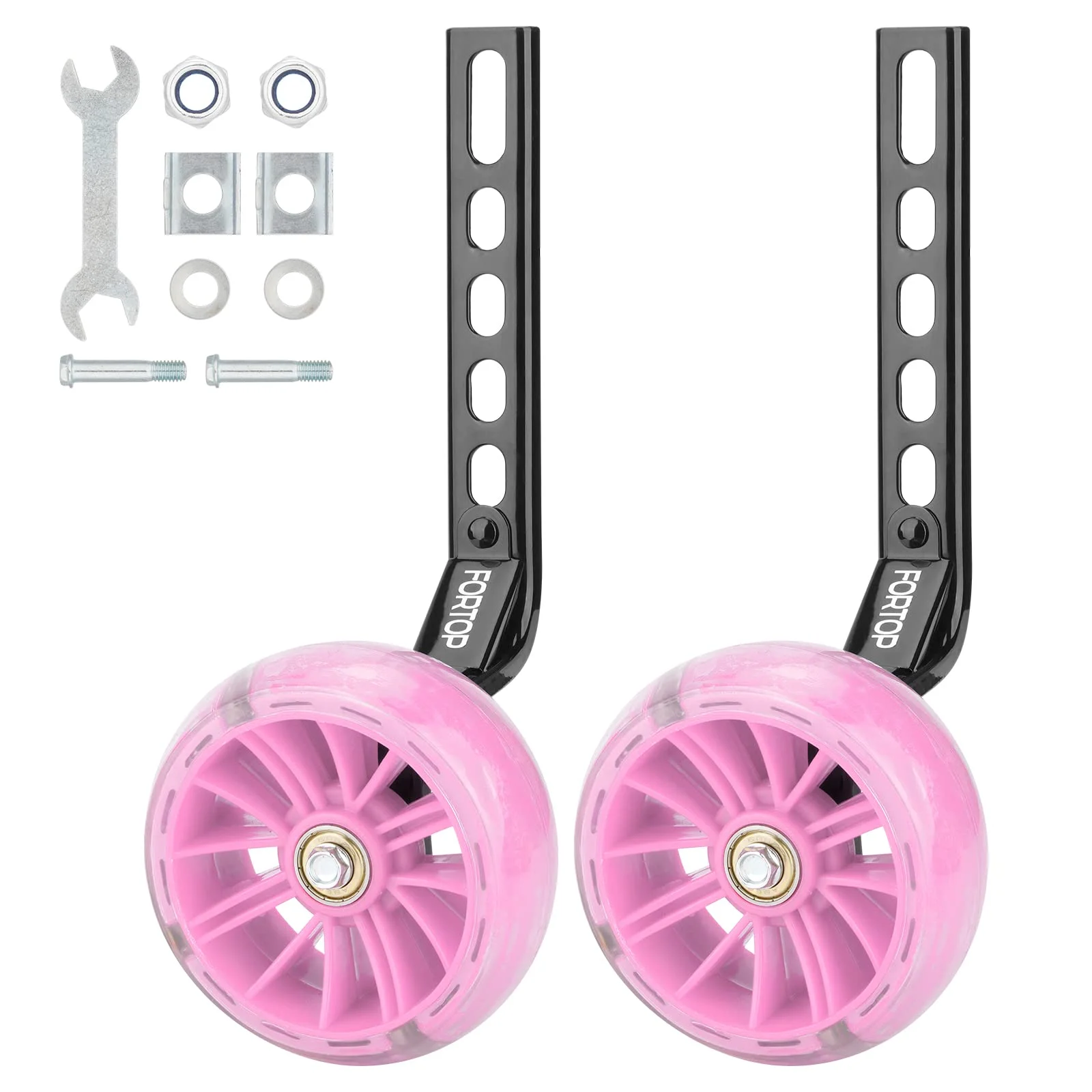 FORTOP Stützräder für Kinderfahrräder – Paar Schwerlast-Hilfsräder für 12–20 Zoll Ein-Gang Fahrräder – Stabilisationskit für Jungen & Mädchen (rosa, Größe)