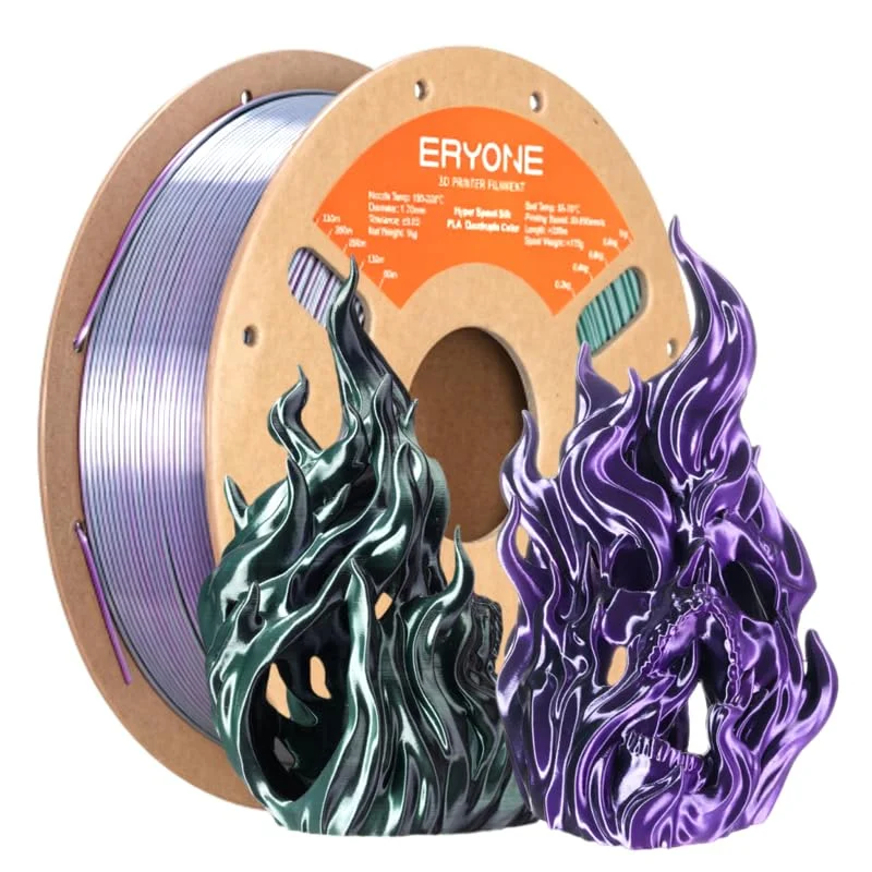 ERYONE HS Seide Vierfarbiges PLA-Filament für 3D-Drucker, 1,75 mm +/-0,03mm, Hyper Speed Coextrusion Filament PLA Shiny 1kg, Royal Essence (Lane & Lila & Silber & Schwarz & Grün)