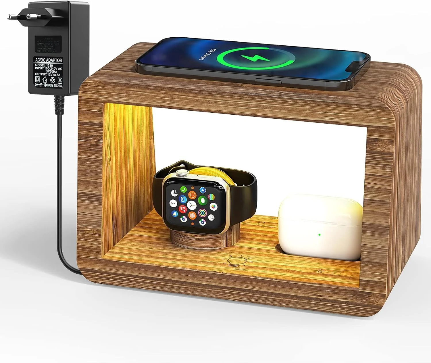 Kabellose Ladestation, Alltripal Schreibtischlampe 15 W, schnelles kabelloses Ladegerät, Nachtlicht mit 3 Farben und Einstellbarer Helligkeit, Ladestation für iPhone/Apple Watch/AirPods/AirPods Pro