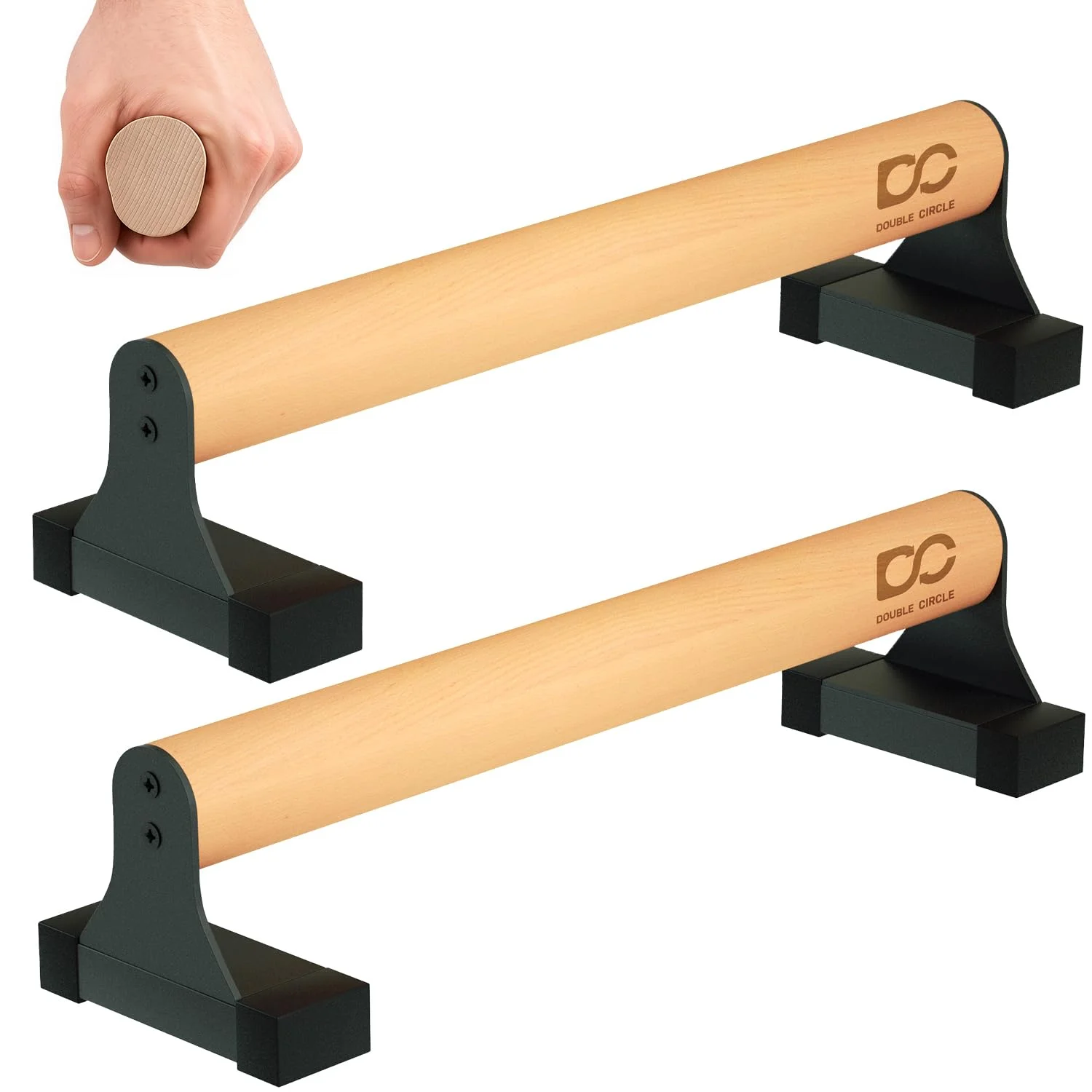 Double Circle Parallettes Liegestützgriffe mit Holzgriffen - Calisthenics Equipment - Rutschfeste Barren für Calisthenics Griffe