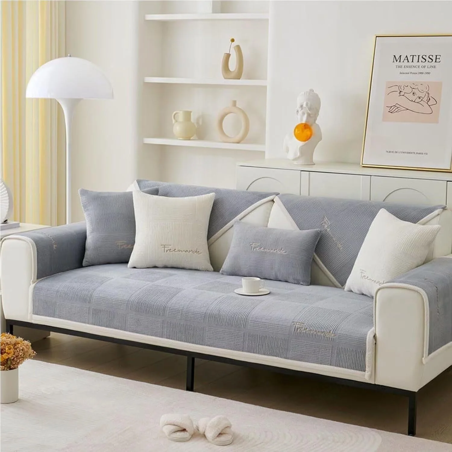 Bettschlange Universelle Sofa Überzug, Sofadecken für Sitzfläche, Sofaschoner rutschfest, L/U Form Sofaüberwurf, Sofa Cover, Sofabezug Ecksofa,Grau,110x240cm