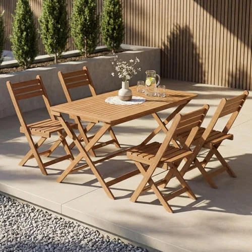 Juskys® Gartenmöbel Set Rimini - Natur, Akazie Holz, inkl. 4er Set Stühle & Tisch, Stabil, Langlebig