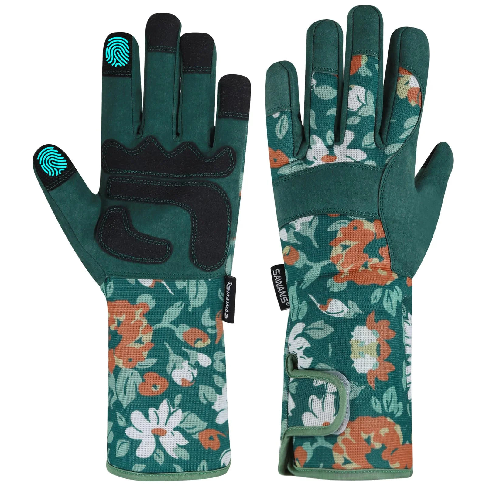 SAWANS Lange Gartenhandschuhe für Damen und Herren, dornensichere Gartenhandschuhe, sicher, atmungsaktiv und bequem, extra langer Unterarmschutz für Rosen- und Brombeerschnitt sowie Garten (Grün, S)