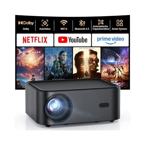 Tageslicht Beamer 4K [1500ANSI/KI-Autofokus/Trapezkorrektur] 38000 Lumen Full HD Beamer mit WiFi 6 Bluetooth 5.2, HAPPRUN 4K Heimkino Projektor 300" kompatibel mit TV-Stick/PC/PS5 für Heimkino/Outdoor