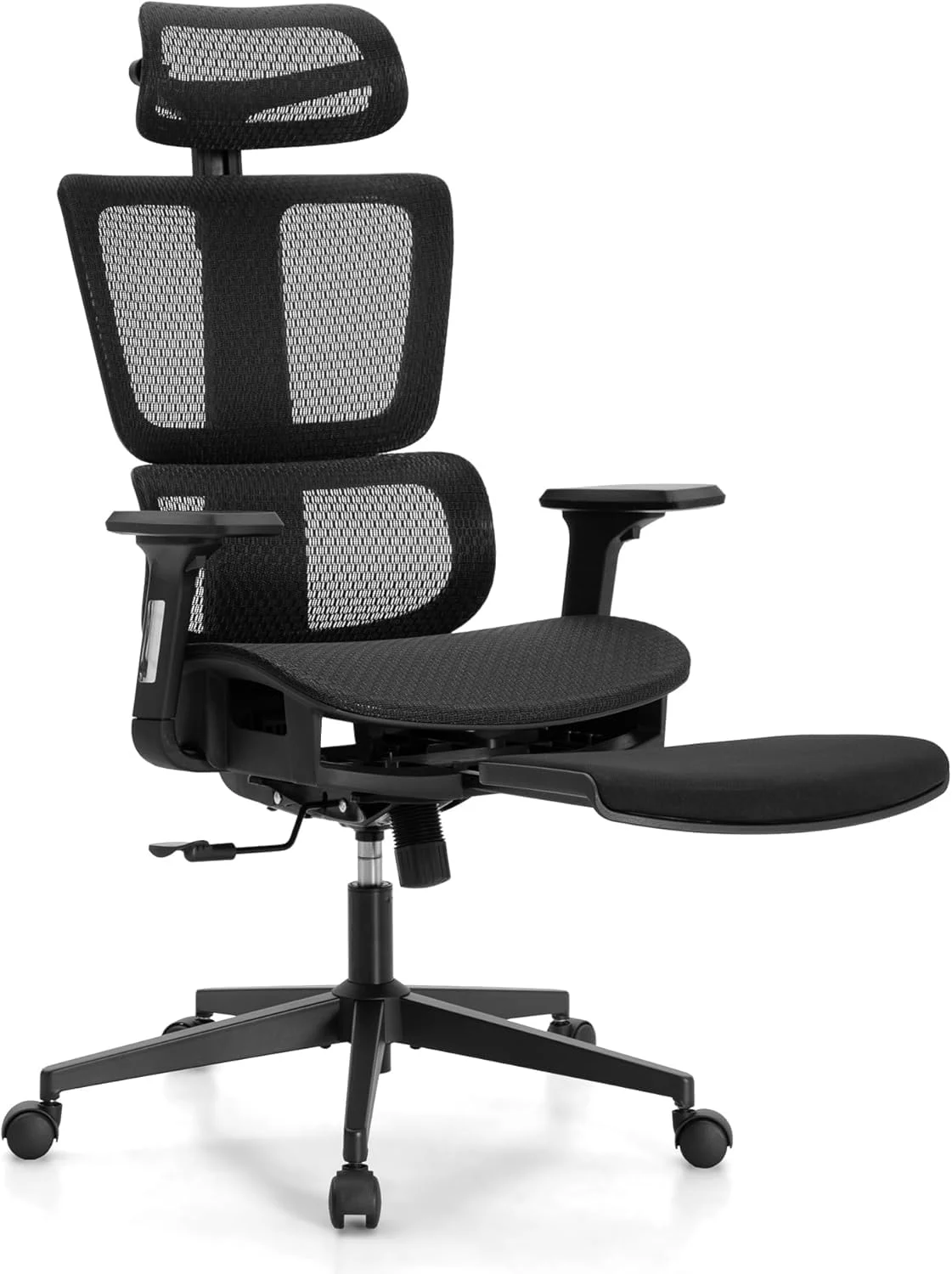 ALPHA HOME Ergonomischer Bürostuhl Schreibtischstuhl mit Fußstütze Verstellbarer Lendenwirbelstütze und Kopfstütze, Atmungsaktiver Computerstuhl mit 3D Armlehne für Heim, Büro, Arbeitszimmer