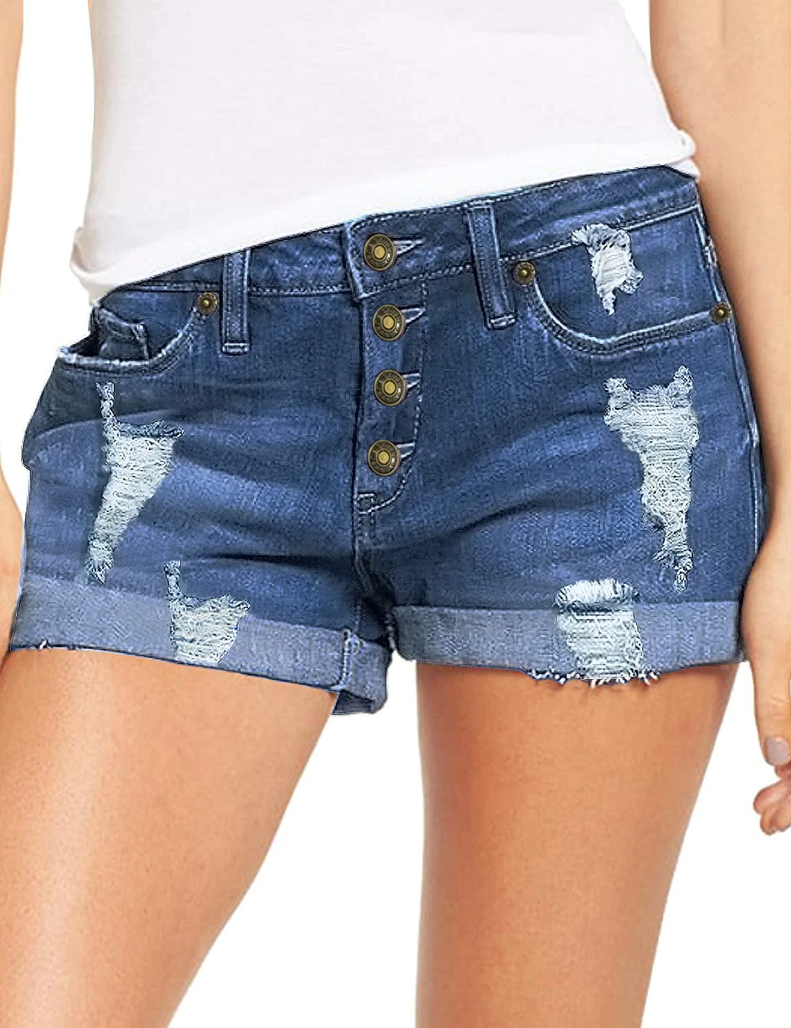 Necooer Damen Casual Ripped Denim Shorts Mittlere Taille Kurze Jeanshose mit Taschen