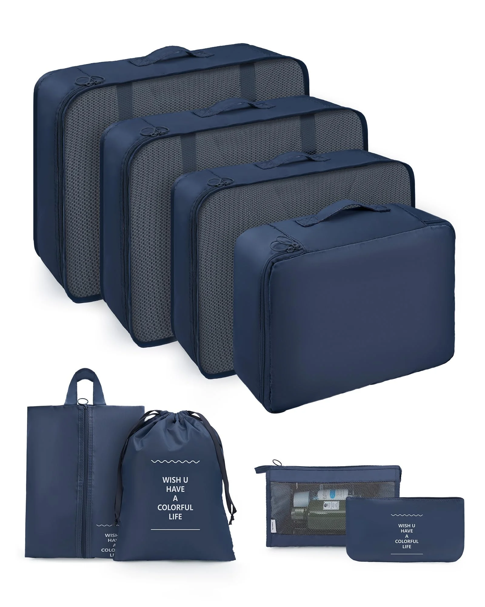Carttiya Koffer Organizer Set, 8-Teilige Reise Organizer für Koffer Ultraleichtes, Atmungsaktives und Waschbares Packwürfel-Set Geeignet für Reisen, Urlaub und Camping （Marineblau）