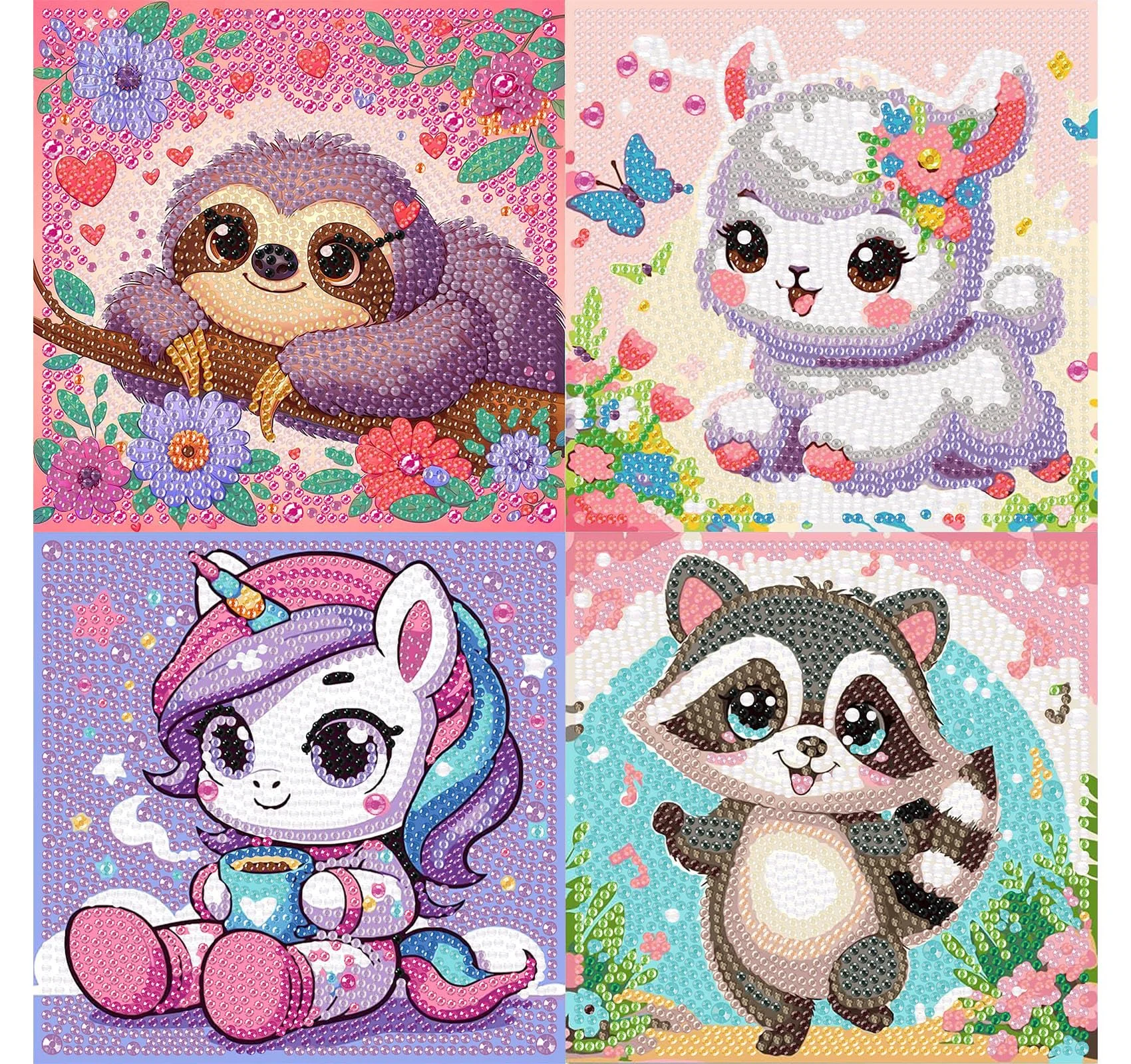 Pujeknm 4er Set 5D Diamond Painting Kinder Tiere-Set Full Diamant Painting Bilder Kinder Tiere,DIY Mosaikherstellung Basteln Mädchen Junge 6 7 8 9 10 11 12 Jahre,Geschenk Kinder Ab 6 Jahre 15x15cm