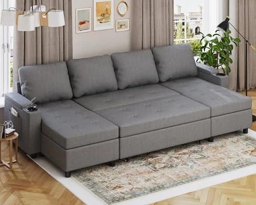 Devoko Ecksofa mit Schlaffunktion und Bettkasten L-Form Sofa 3-Sitzer Ausziehbares Schlafsofa Couch Kleines Schlafcouch für Wohnung und Wohnzimmer