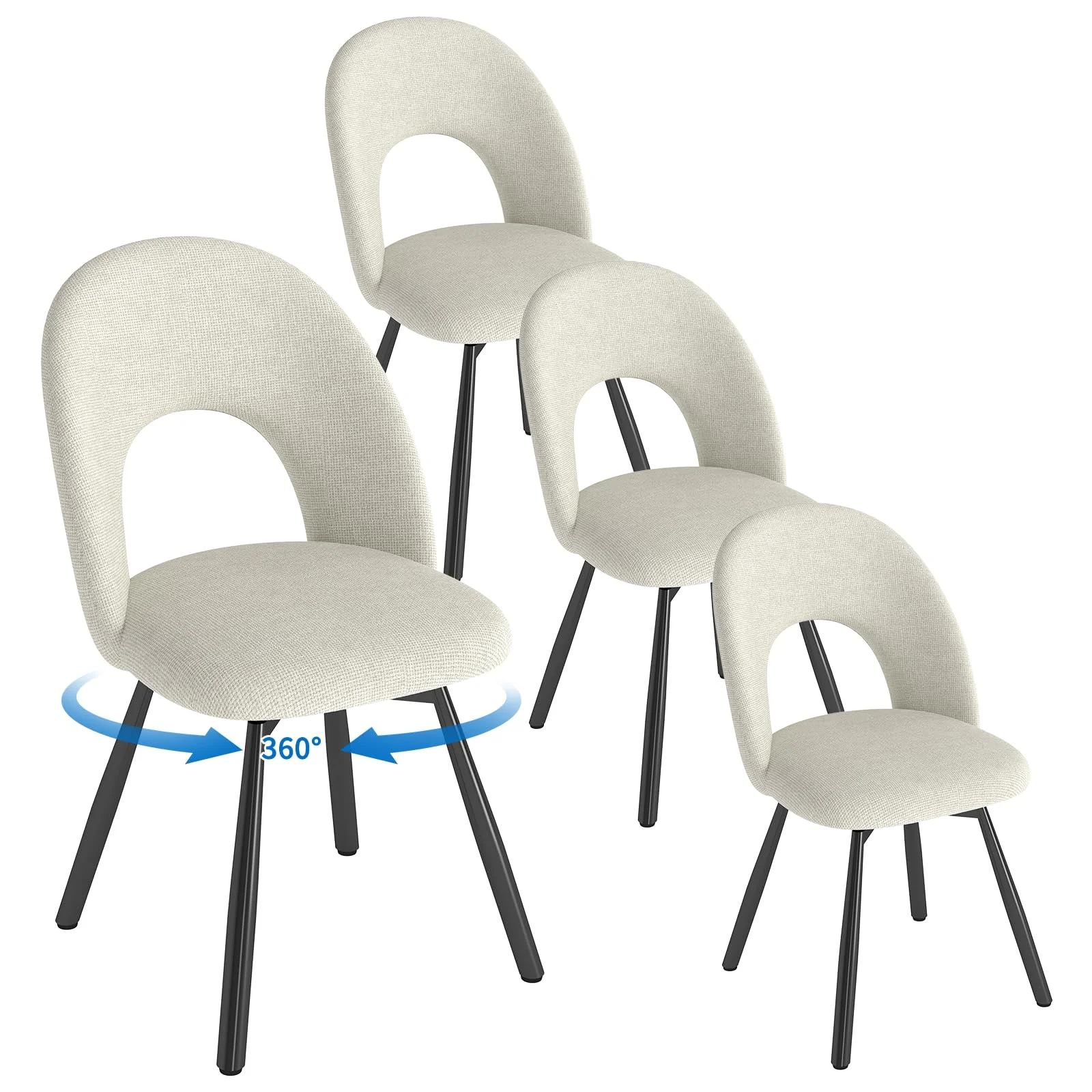 WAFTING Esszimmerstühle Drehbar, Polsterstuhl aus Leinenstoff, Esszimmerstühle mit durchbrochener Rückenlehne, geeignet für Esszimmer, Küchenstuhl，Wohnzimmer