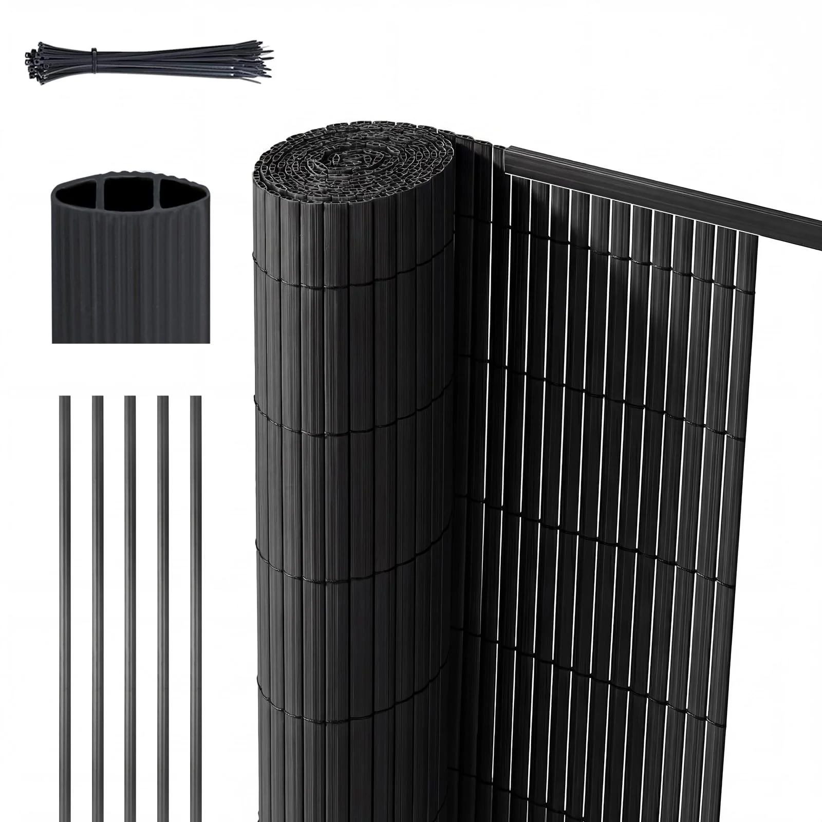 Sekey PVC Sichtschutzmatte mit Abdeckprofil & Kabelbindern - 160x500cm Doppelte Verstärkung Innen, Balkon Sichtschutz Sichtschutzzaun Windschutz Wasserdicht ohne Bohren für Balkon Garten, Anthrazit