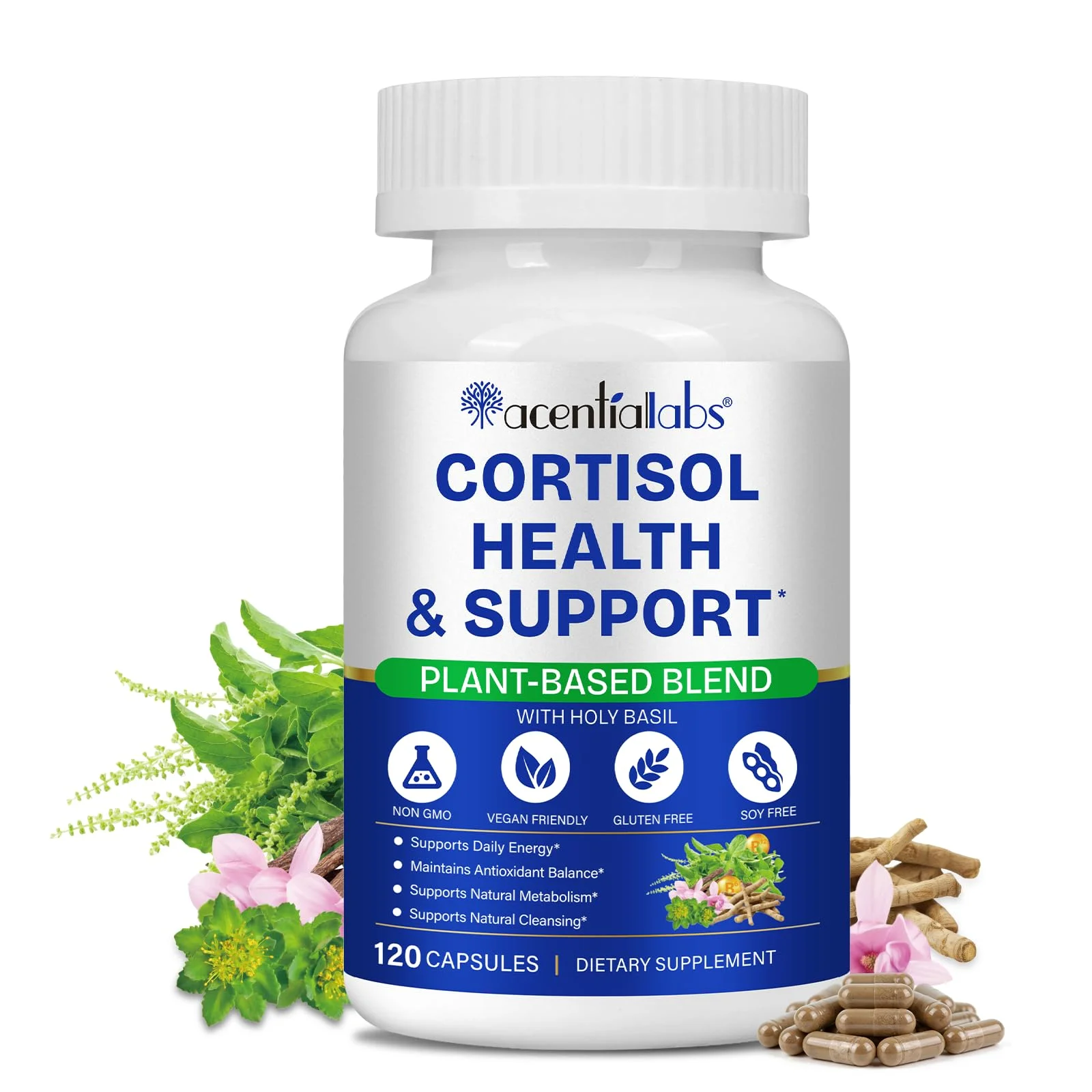 Cortisol Balance Kapseln - 120 Stück (4 Monate) für Cortisol Senken - Pflanzliche Formel mit Ashwagandha & Rhodiola - Unterstützt den Energiestoffwechsel & Vitalität - Vegan, Glutenfrei