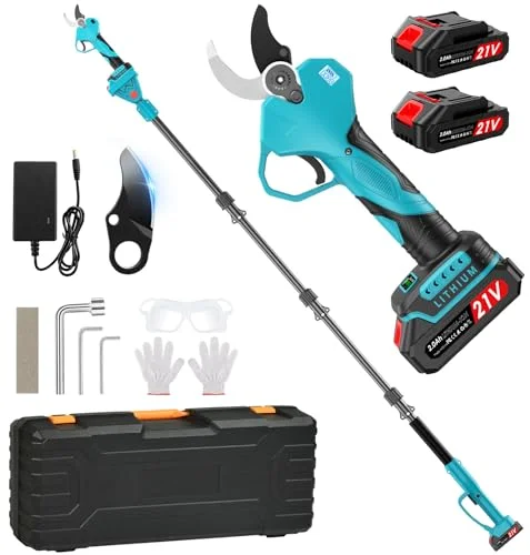 Elektrische Gartenschere Mit 200cm Stange,Akku Astschere 50mm, Sk7-Klingen, 4000mAh Baumschere mit Display,6–8 Arbeitsstunden Gartenschere mit bürstenlosem Motor für Gartenarbeit und Obstbäume