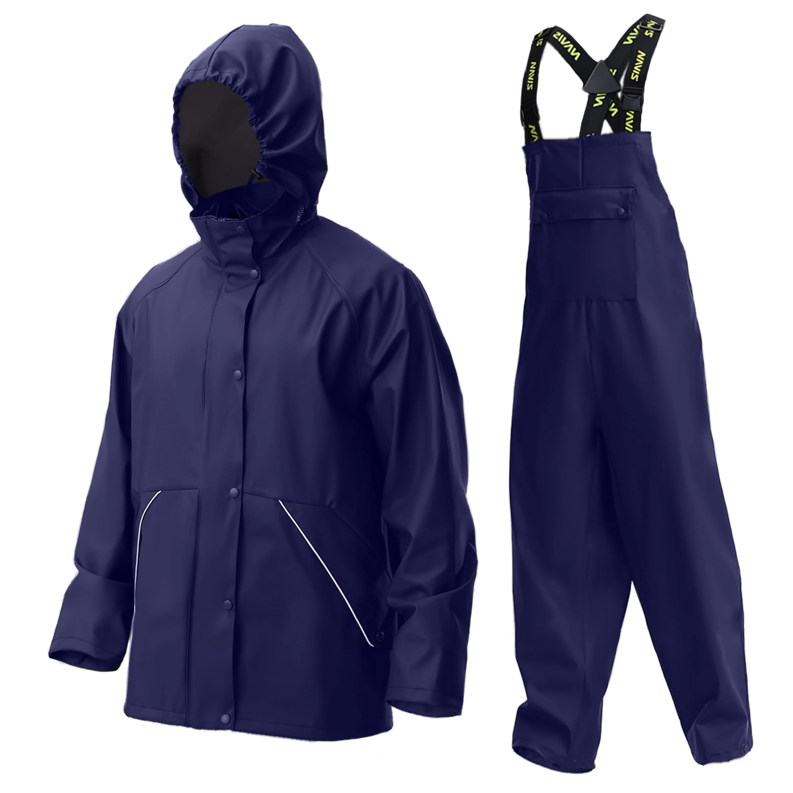 Navis Marine Herren Regenanzug Wasserdicht – Robust PU-Material mit Kapuze & Latzhose, Heavy-Duty Schutz für Arbeit, Bau, Angeln & Outdoor WS-005