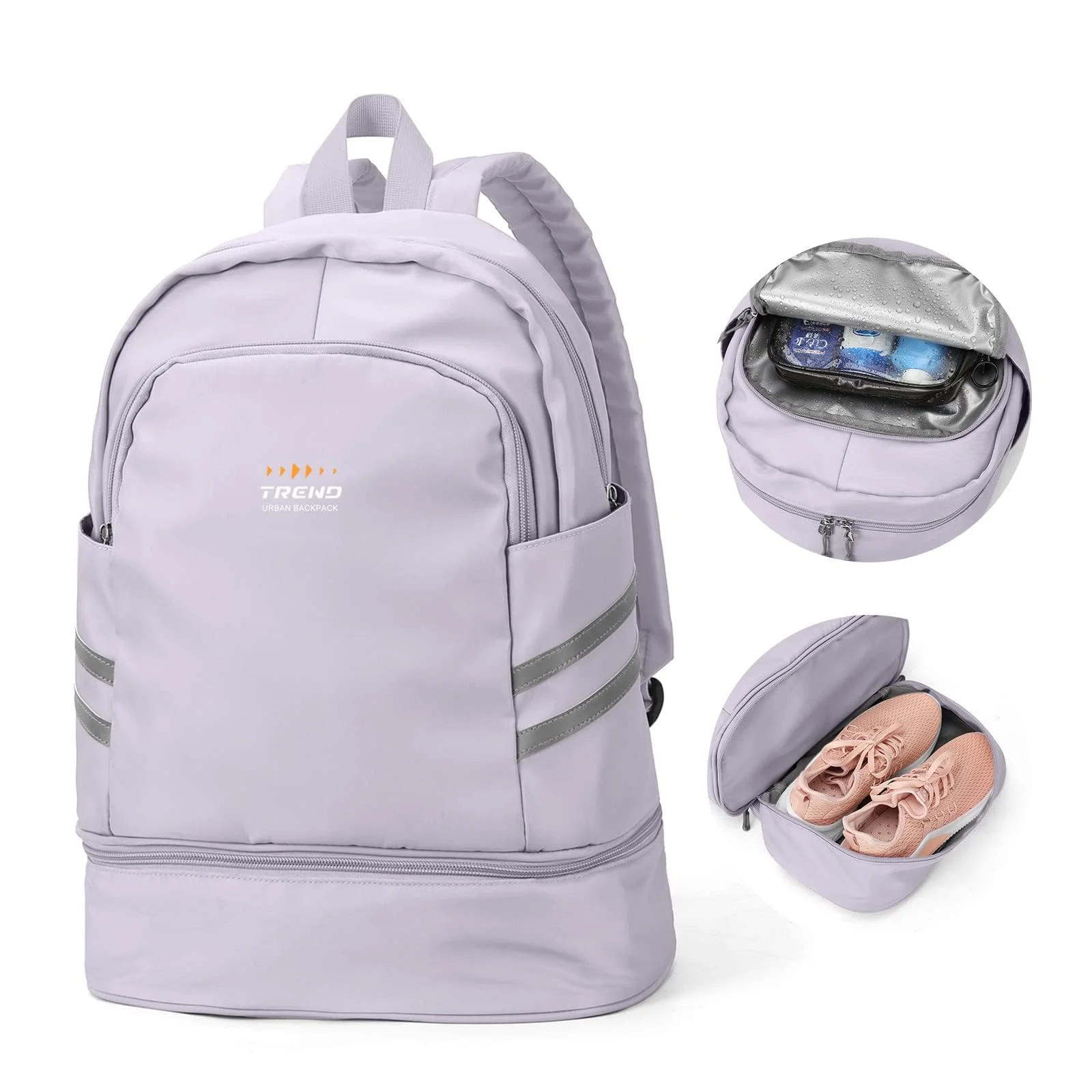 SZLX Sportrucksack für Frauen mit Schuhfach und Nasstasche Faltbarer Handgepäckrucksack Großer Reise-Laptop-Rucksack Wasserdichter Freizeitrucksack Sportrucksack Sporttasche für Schwimmen Yoga Lila