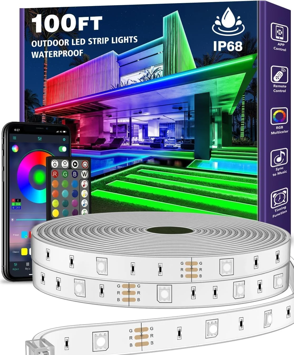 30M Outdoor LED Streifenleuchte wasserdicht,IP68 Außen LED Lichtband wasserfest mit App-Fernsteuerung,Musik Synchronisation RGB Outside Lichterkette für Balkon,Terrasse,Dach,Garten,Pool