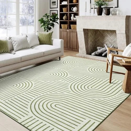 LuxFocus Waschbare Teppiche Wohnzimmer, Moderne Geometrische Große Teppiche, Zeitgenössischer Gestreifter Schlafzimmerteppiche, Weicher Kurzflor-Teppich Für Kinderzimme