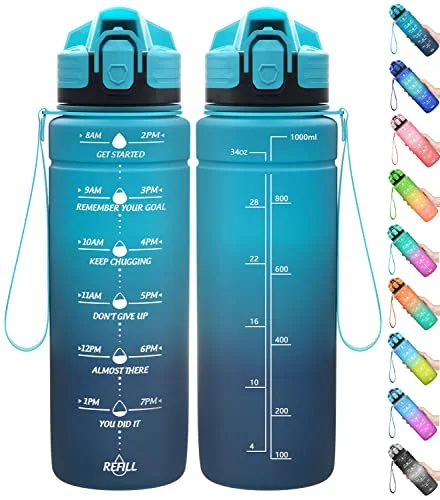 Coolfel Sport Trinkflasche 2l, 1,5l, 1l, 700ml, 500ml Trinkflasche Kinder Auslaufsicher, Motivierende Wasserflasche mit Zeitmarkierung Bpa Frei Tritan Trinkflasche für Mädchen, Junge, Schule, Gym
