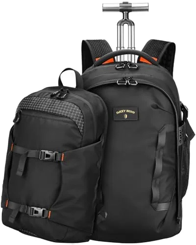 Rucksack mit Rollen 2 in 1 Abnehmbarer Rollrucksack Handgepäck– Wasserabweisend Rucksack Trolley mit 16" Laptopfach – Trolley handgepack für Freizeit, Hochschulen & Wochenendtrip Schwarz