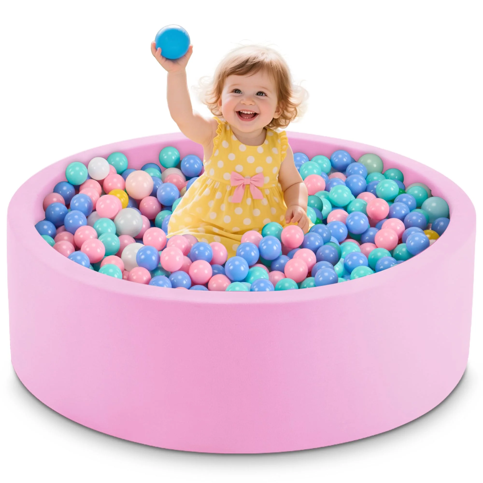 Aunekiv Bällebad für Baby ab 1 Jahr, Rundes Weiches Schaumstoff Bällepool ohne Bälle, 90x30 cm Ballgrube Spielzeug für Kleinkinder, Rosa