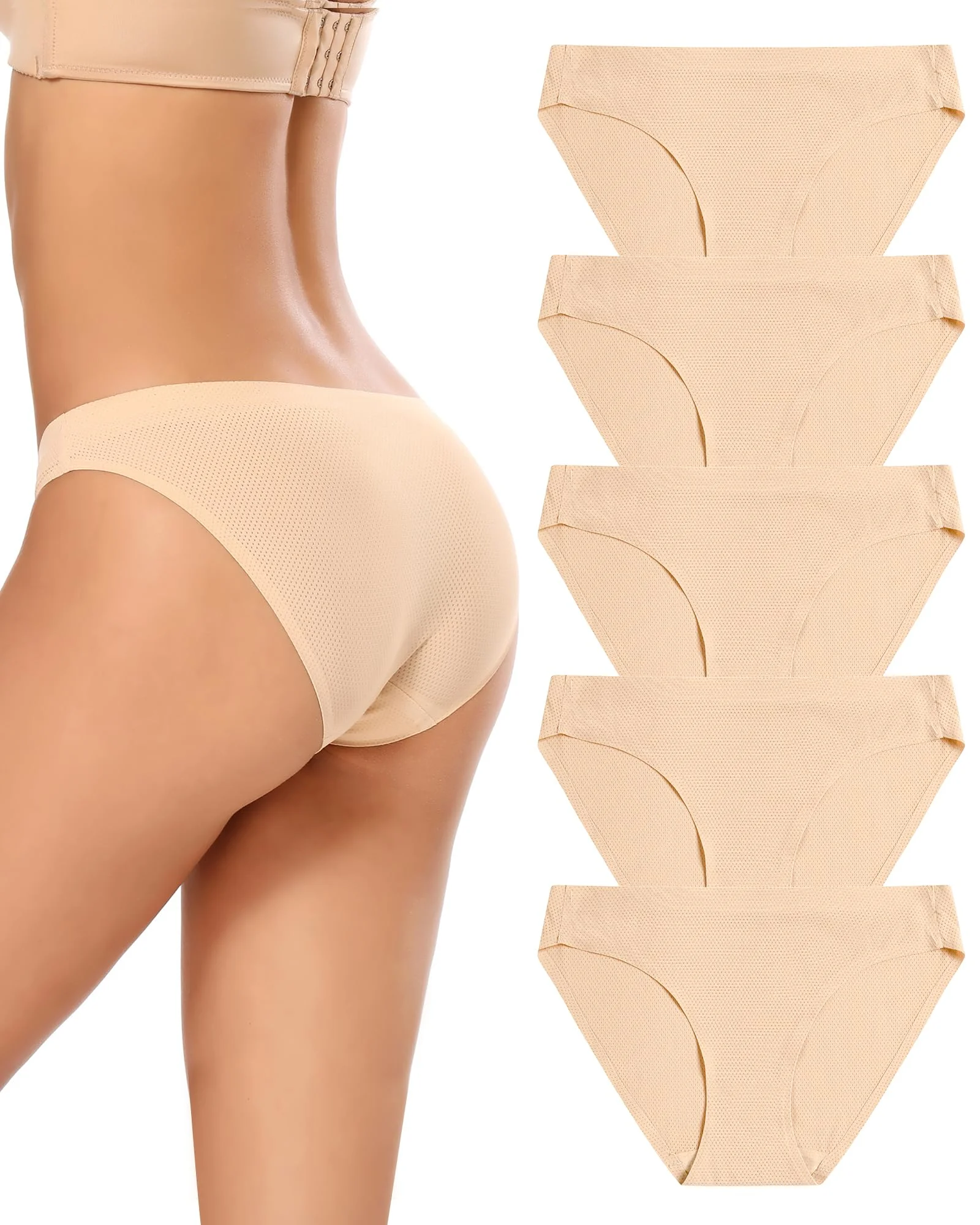 VOENXE Unterhosen Damen Nahtlose,Seamless Slips Unterwäsche Panty,Ohne Naht Frauen Stretch Bikini,No Show Women Underwear Panties,Unsichtbare Atmungsaktiv Unterhose,Invisible Hipster Mehrpack,5er Pack