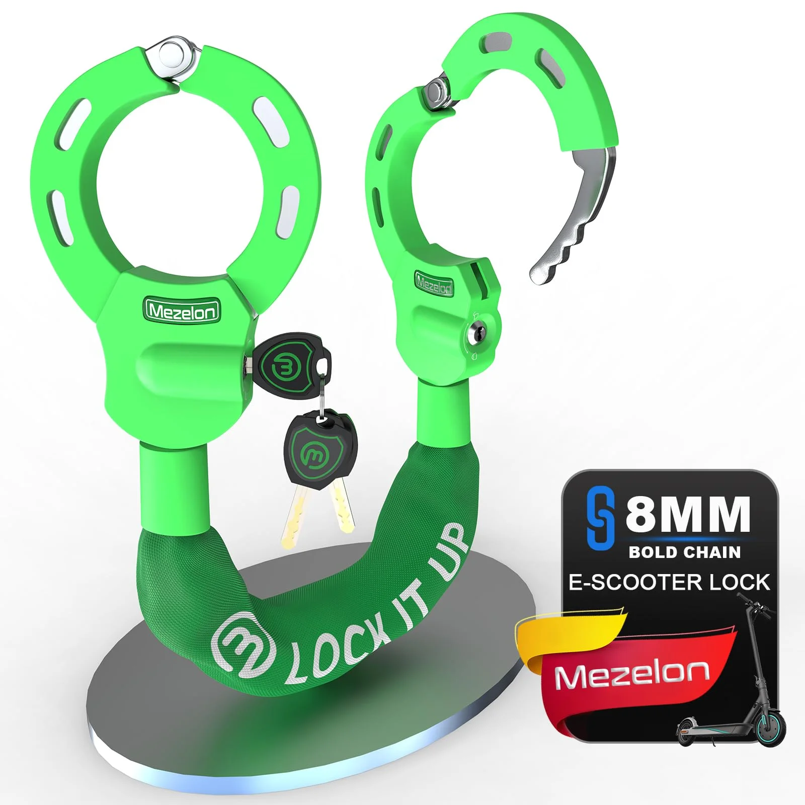 Mezelon E Scooter Schloss 8mm | Fahrradschloss | Hochsicherheits-Schlösser | Handschellenschloss | Hochbelastbare Schlösser für E Scooter/Fahrräder/E-Bike/Motorrad