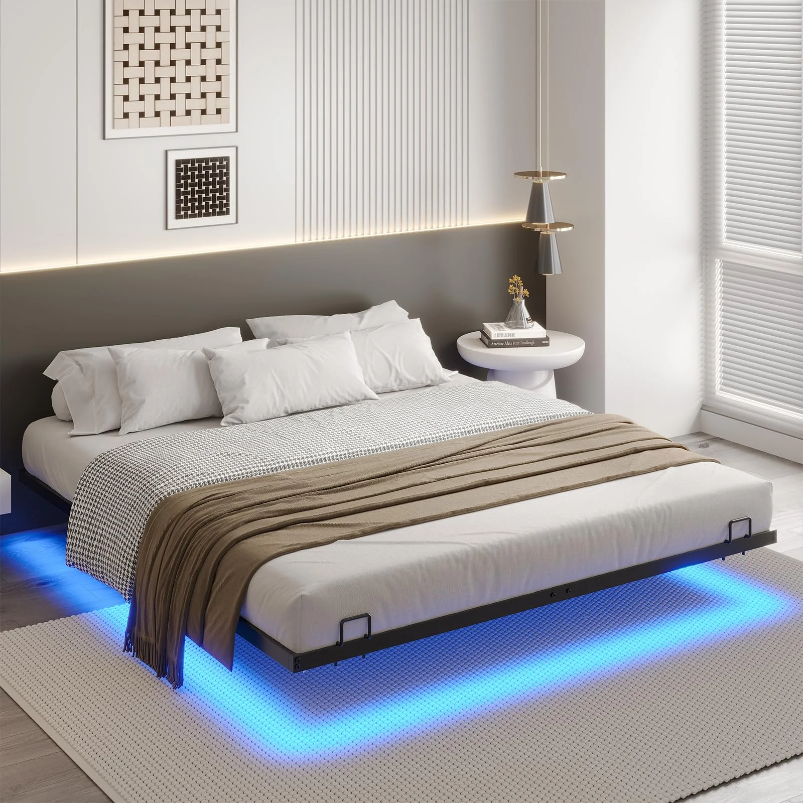 DICTAC Bett 160x200 mit LED Beleuchtung Bettgestell 160x200 mit Lattenrost aus Metall Metallbett Floating Bed Frame Gästebett Jugendbett mit Licht-Robust und Stabil, Leichte Montage,Schwarzer