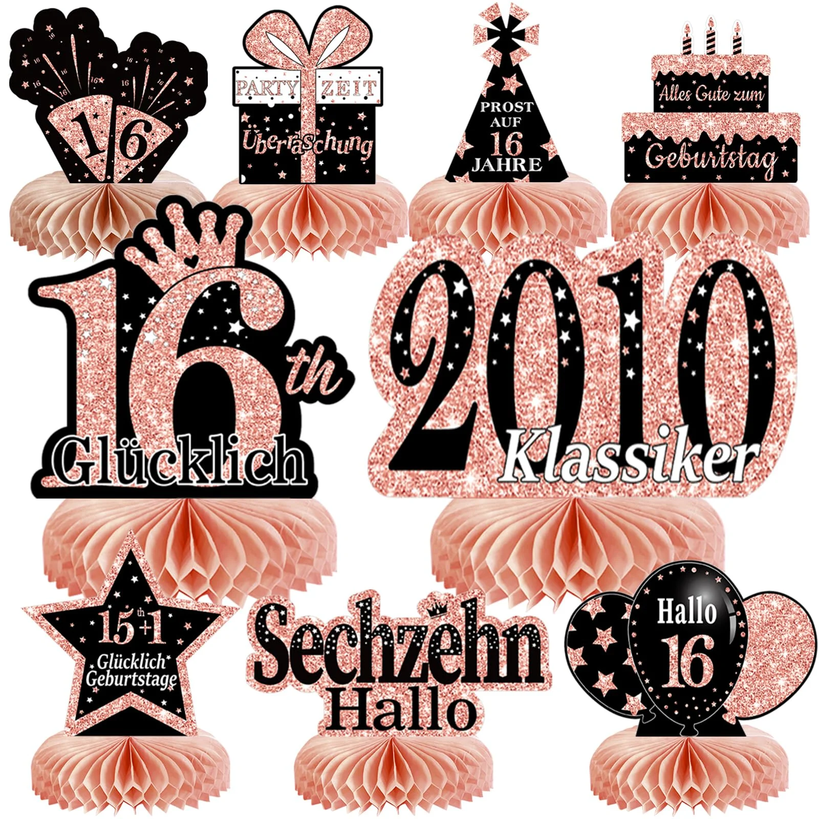 Voxisroma 16. Geburtstag Mädchen 9 STK Roségold Rosa Tischdeko Geburtstag,16 Geburtstag deko，16 Geburtstag Party Deko Supplies,Geschenke Für Frauen Zum Geburtstag （Deutsche）