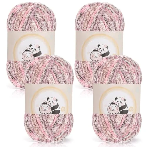 Aeelike 400g(4x100g) Warme Chenille Wolle zum Häkeln, Flauschige Dicke Garn zum Handstricken, Samt Velvet Babywolle zum Stricken, Weich Plüschwolle für Amigurumis Babydecke