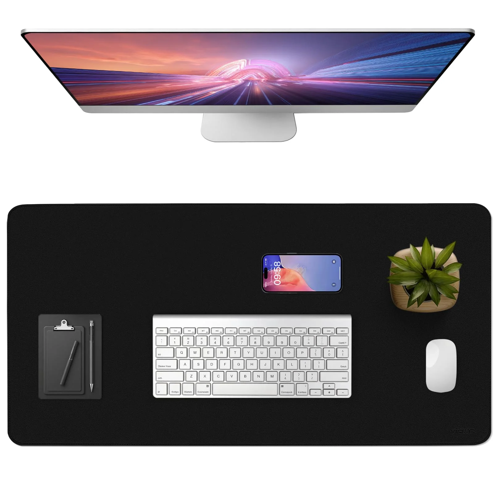 Vicwe Schreibtischunterlage, 120 x 43 cm Schreibtischunterlage aus PU-Leder, Rutschfester Multifunktionales Office Mousepad Laptop Schreibunterlage, Tisch-Schutz Unterlage für Büro/Zuhause (Schwarz)