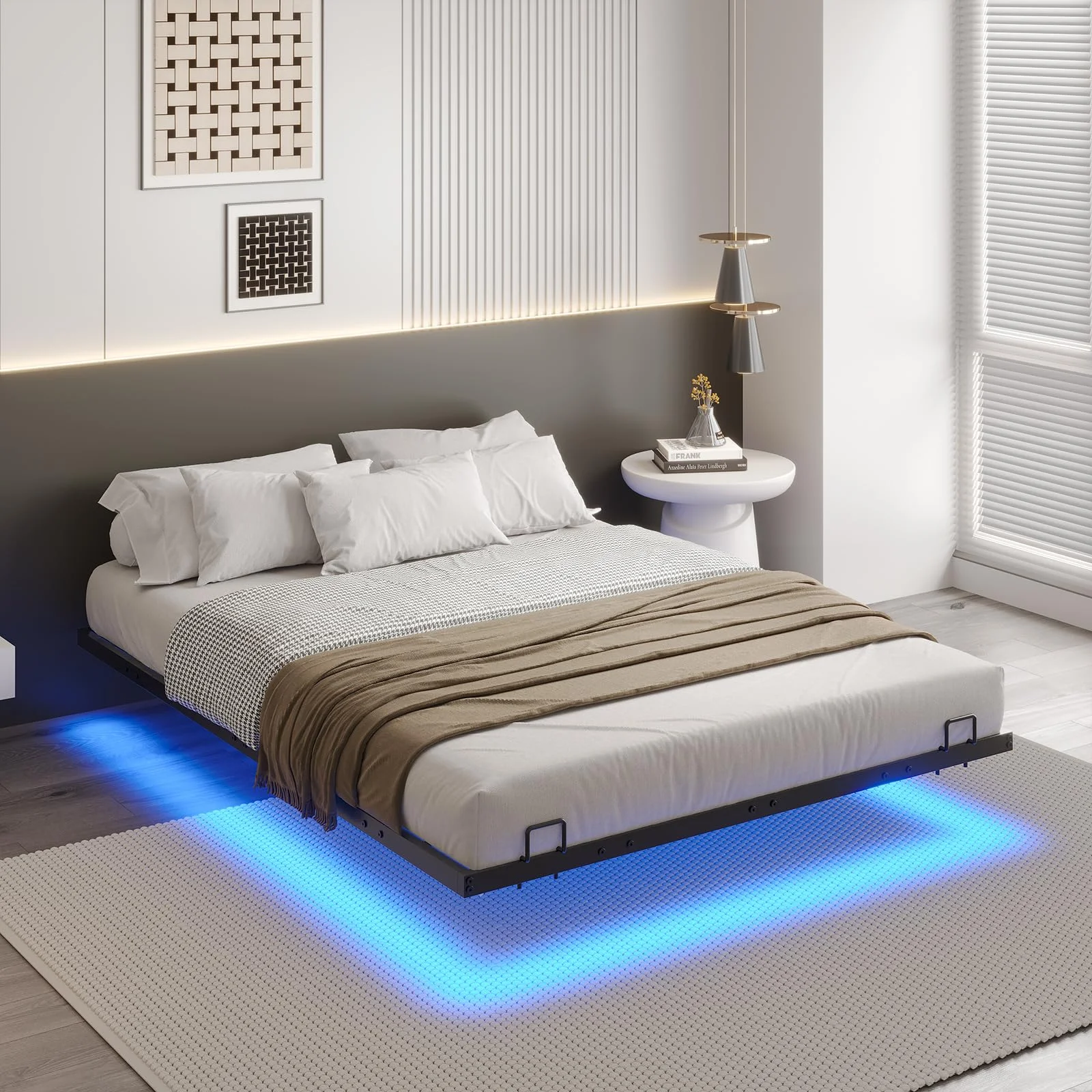DICTAC Bettgestell 140x200 mit LED Beleuchtung Bett 140x200 mit Lattenrost aus Metall Schwebebett Bettrahmen 140 x 200 Erwachsene mit Licht-Robust und Stabil,Leichte Montage,Schwarzer(ohne matratze)