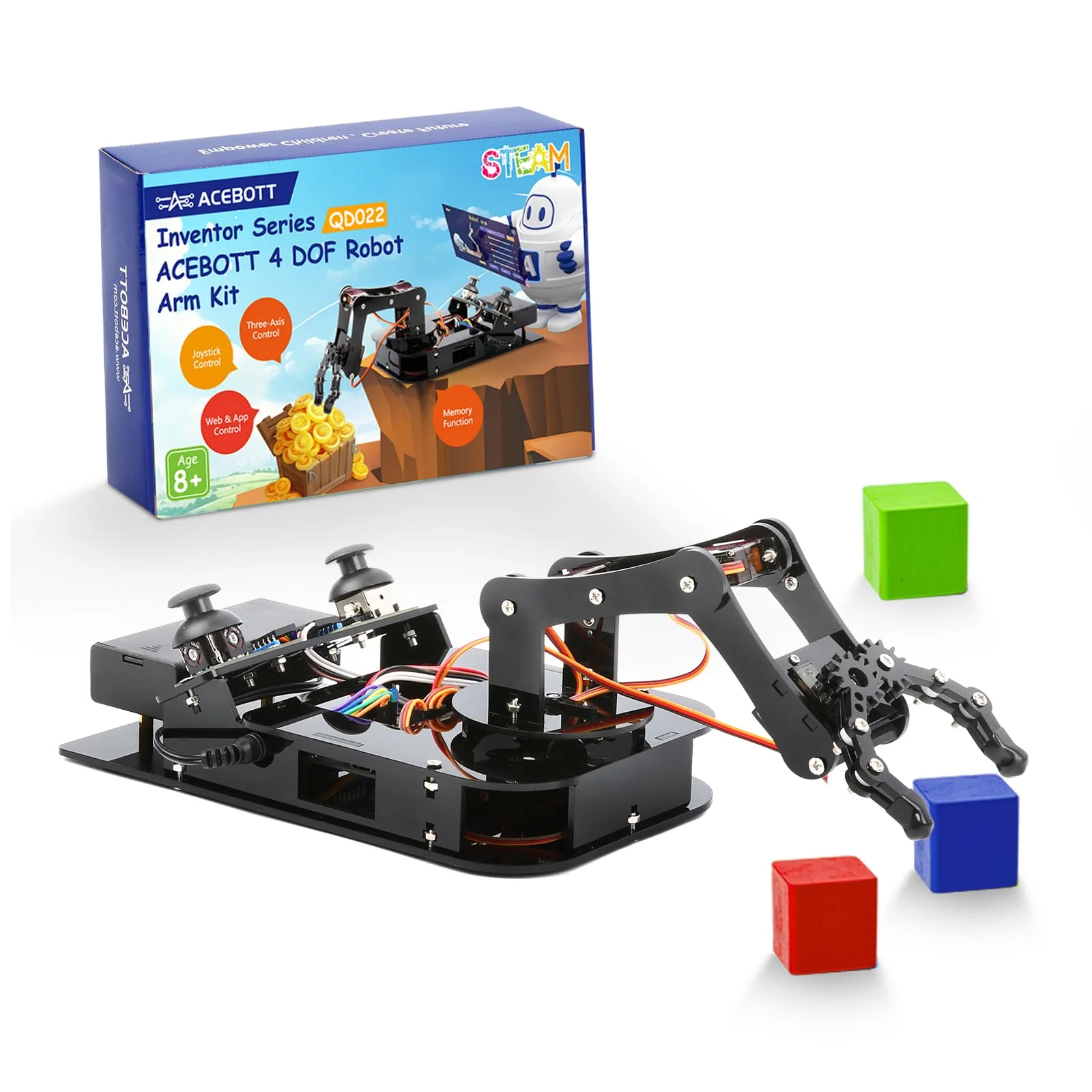 4DOF Roboterarm-Kit für Kinder, kompatibel mit Arduino IDE, Programmierung ESP32 Smart Robot Arm Building Kit STEM Lernspielzeug mit Joystick und Web-App-Steuerung für Kinder ab 8+ Jahren Erwachsene