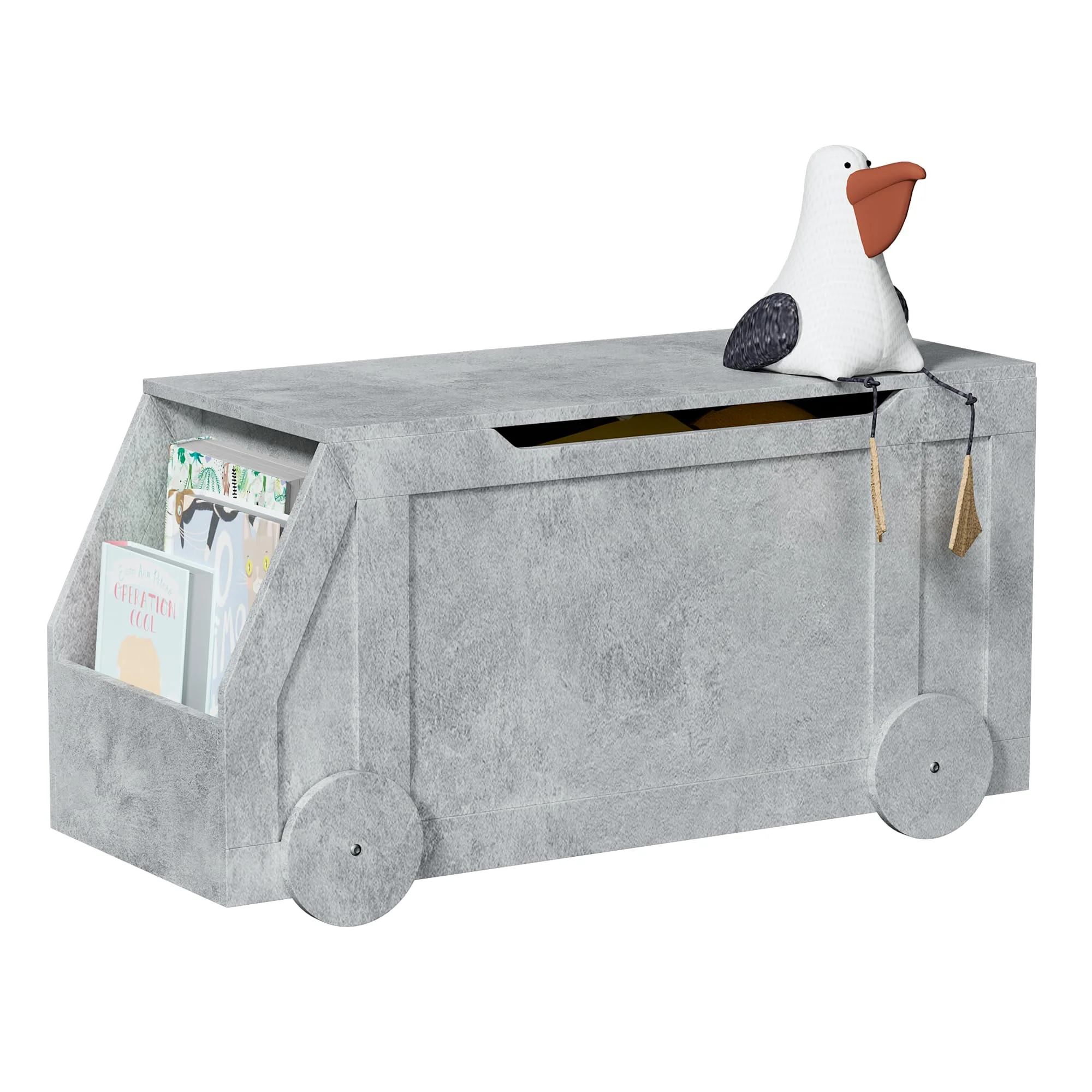 NACHES Sitzbank mit Stauraum, Schuhbank, 100 x 40 x 51cm, Spielzeugkiste für Kinder, mit Deckel, Spielzeug Aufbewahrungsbox, für Flur, Schlafzimmer, Wohnzimmer, Kinderzimmer (Dunkelgrau)