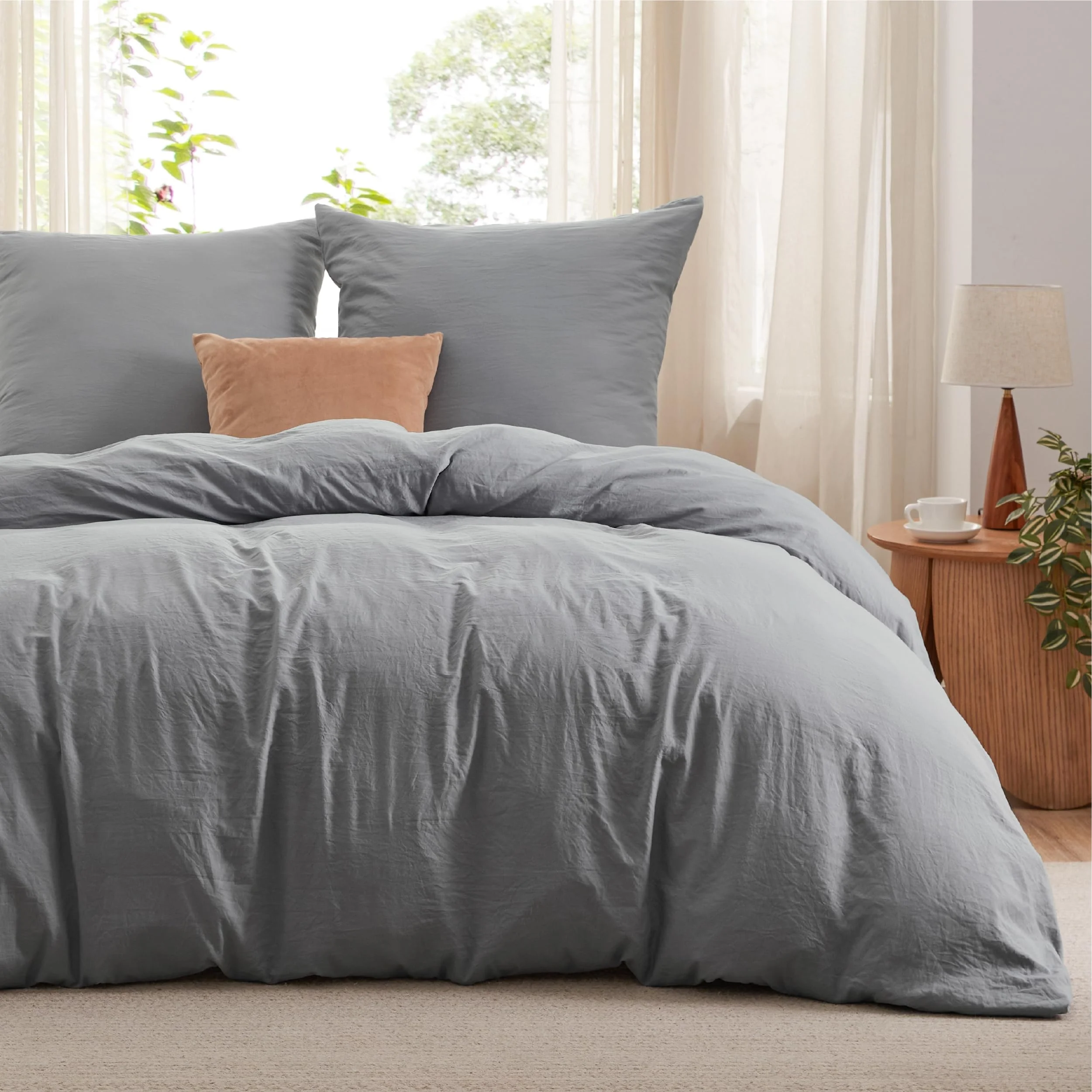 BEDSURE Bettwäsche 200x220 3teilig Bettbezug - Weich Baumwollähnlich Bettwäsche-Set 200 x 220 cm und 2 Kissenbezüge 80x80 cm, ÖKO-TEX Vorgewaschene Deckenbezug Bedding, Grau mit Reißverschluss
