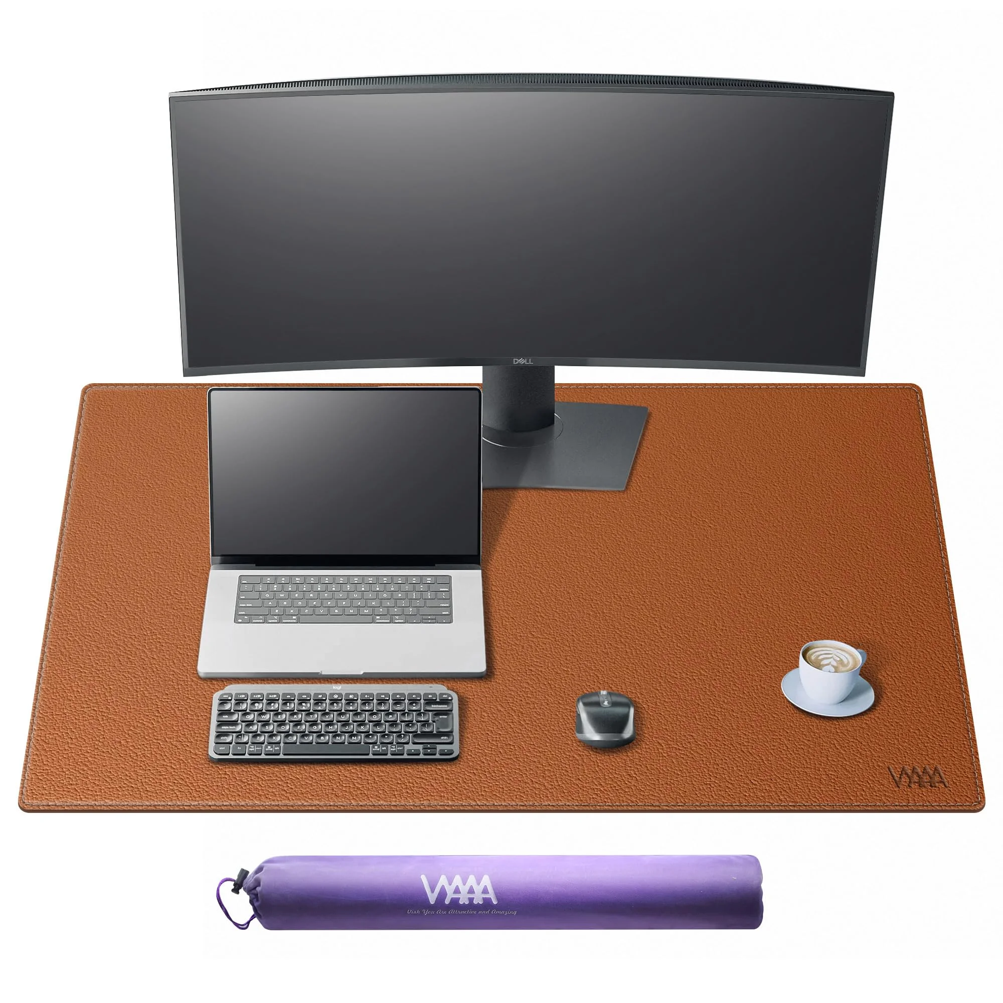 VYAAA Schreibtischunterlage Leder und Kork, 100 x 60cm Tischunterlage, Multifunktionales Laptop Mousepad, Schreibtischmatte für Büro und Zuhause (Braun)
