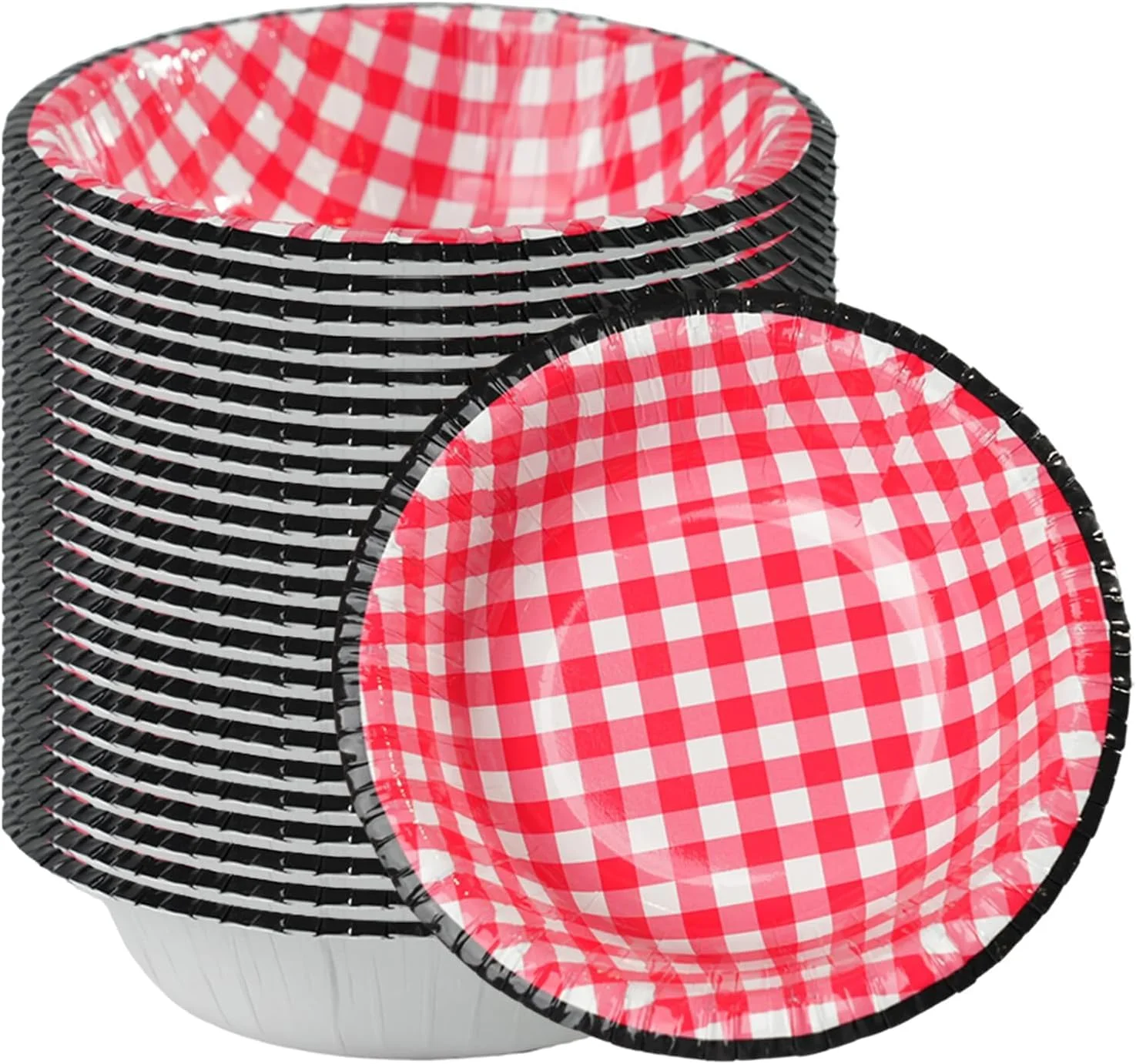 Cherypick Suppenschalen Einweg, 50 Stück, 240 ml, Pappschüsseln im karierten Design, auslaufsicher, schnittfest und mikrowellengeeignet, für Picknick, Camping, Büro, Familienessen und Partys (Rosa)