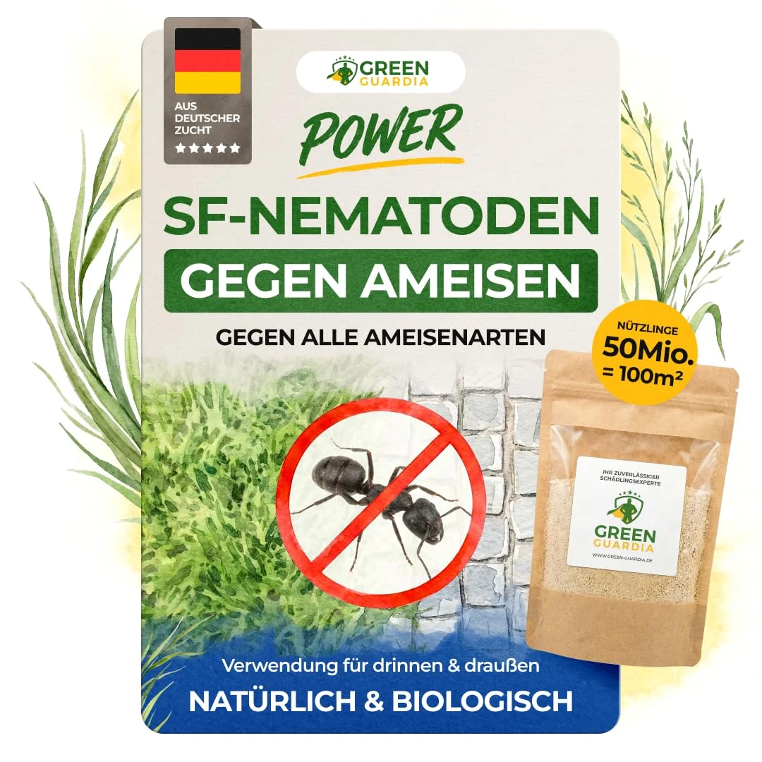 GREEN GUARDIA Super SF-Nematoden – Natürliche Unterstützung bei Ameisen im Garten – umweltfreundlich, ohne Chemie, einfach anzuwenden (50 Mio. für 100m²)