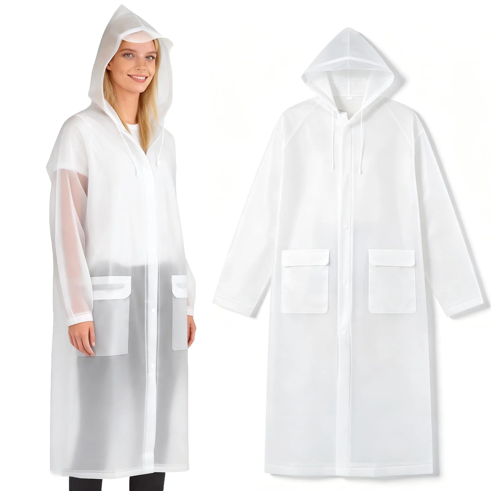 Yixker Regenponcho, Wiederverwendbar Transparent Regenmantel, EVA Tragbarer Wasserdicht Regencape, für Reisen, Wandern, Radfahren & Camping
